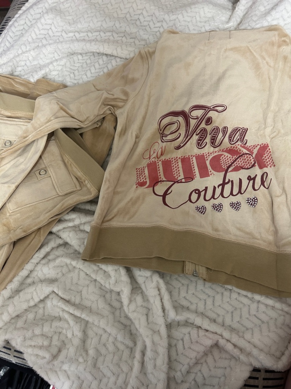 Juicy Couture Beige Velour Hoodie with Pink Logo Patch - Picture 4 of 4